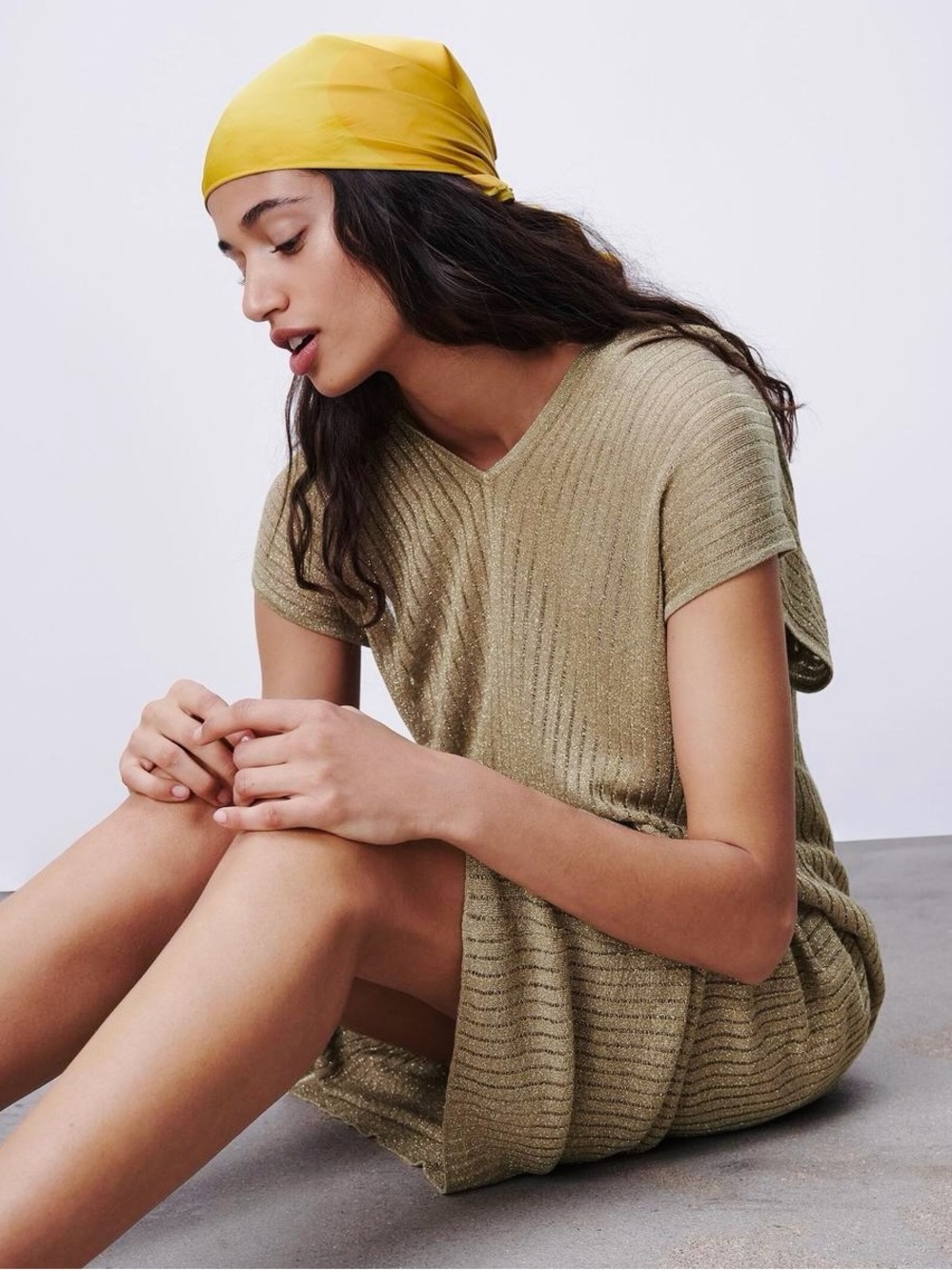 Zara Metallic Thread Knit Tunic Dress in a shimmering golden color size Medium - Picture 8 of 15